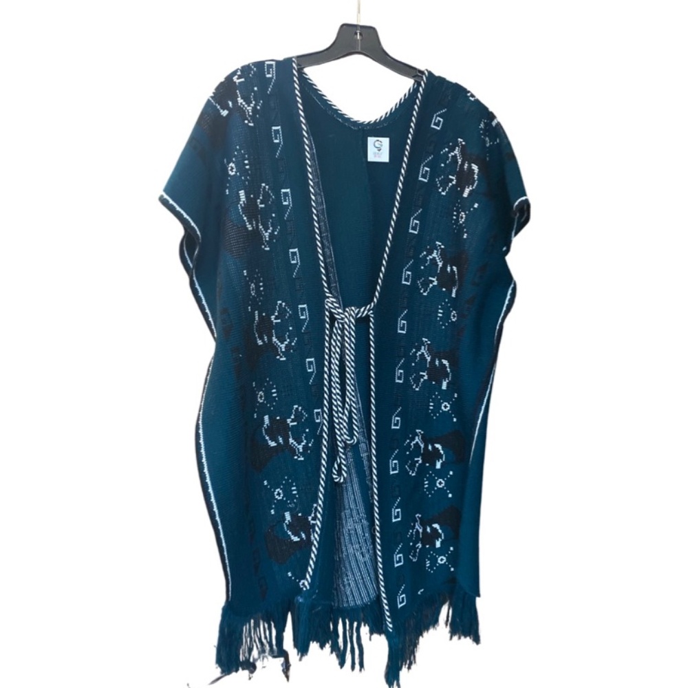 1970’s tribal print knitted vest with fringes L